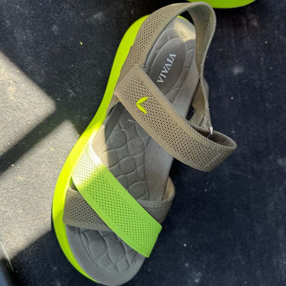 VIVAIA Women's Platform Sandals Olive Green & Neon Yellow Size 39 EU Size 8.5 US - Picture 7 of 7